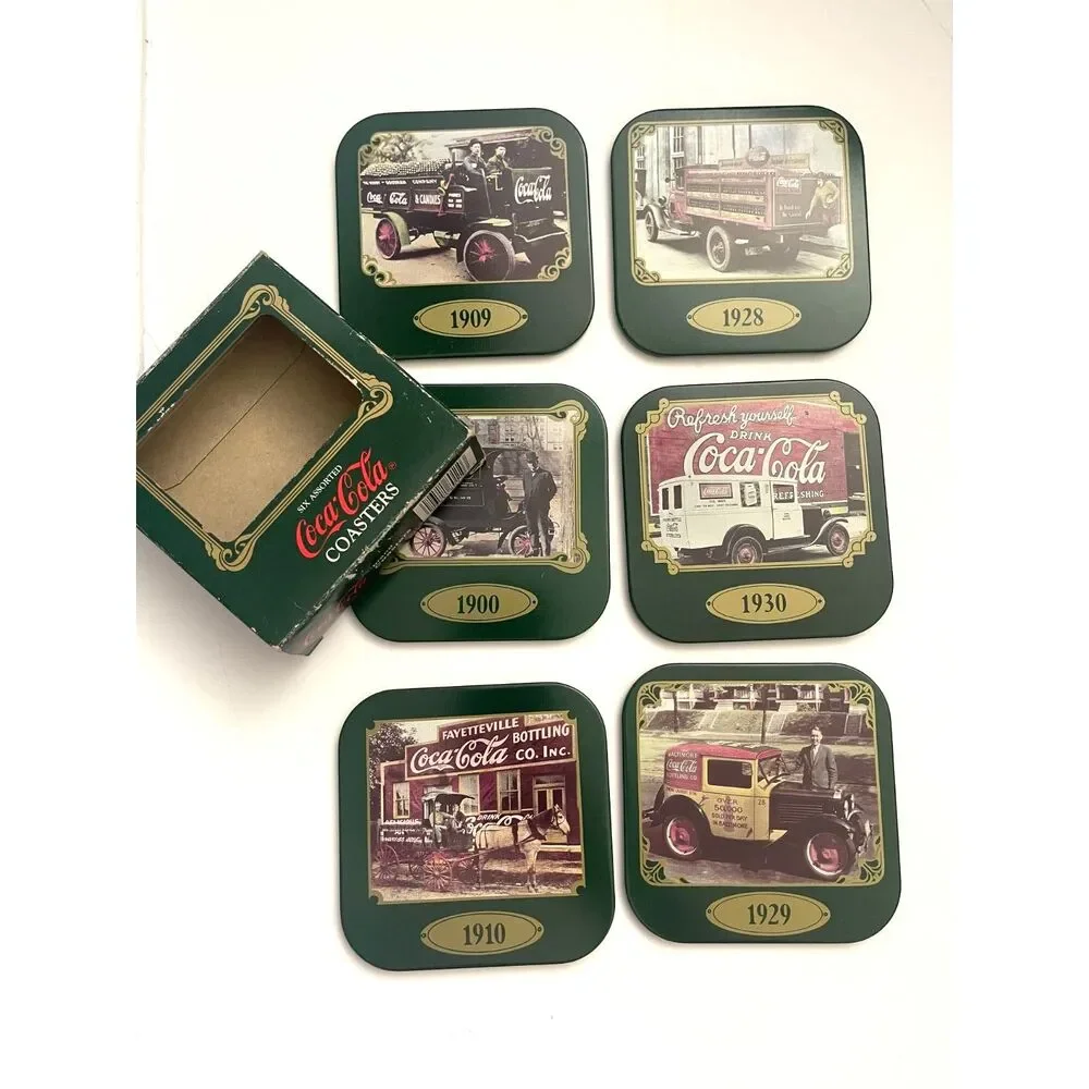 Y2K Coca Cola Coasters Metal 4 Inch Boxed Retro Drink Coke Vintage Lot 6 Green